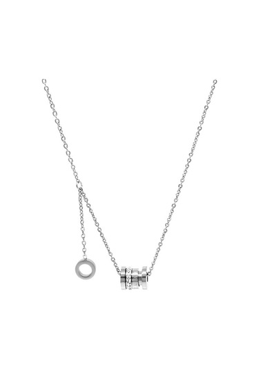 Silindir Tasarım Zirkon Taşlı Silver Renk Çelik Kadın Kolye (511240456) Metalik