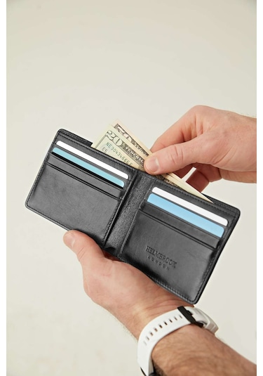 Eldridge Erkek Siyah Deri İnce Tasarım Çok Bölmeli Rfid Korumalı Cüzdan Siyah