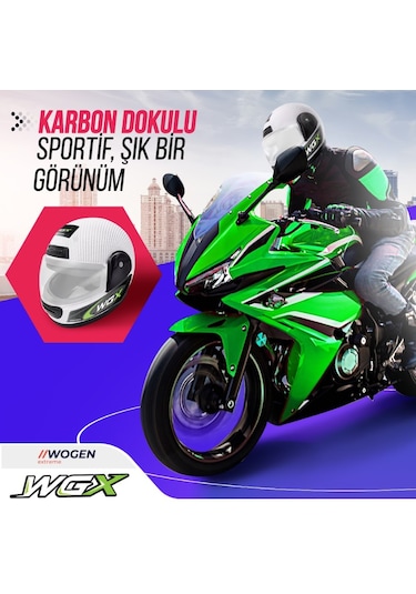 Wogen Fullface Kask Karbon Beyaz - Yeşil