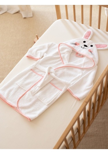 %100 Pamuk Kutulu Hediye Yenidoğan/bebek Bornoz Seti 4 Parça / Kelebek Süt Beyaz