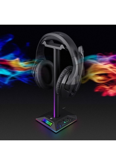 Fastbuy Rgb Işık Kulaklık Tutucu, Usb Genişletme, 3.5mm Jack, Siyah Abs-alüminyum, Ayrılabilir Tasarım