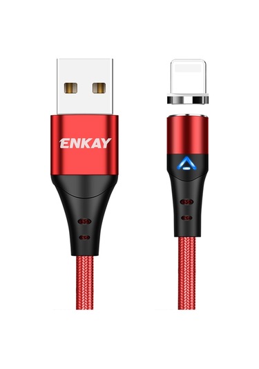 Enkay 3a Usb - 8 Pin Led Işıklı Manyetik Hızlı Şarj Veri Kablosu, Uzunluk:2m Kırmızı