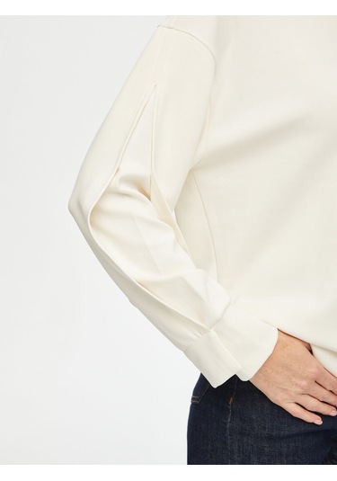 Relax Kolu Kontrast Garnili Modallı Sweatshirt 69757 U6975773 Ekru