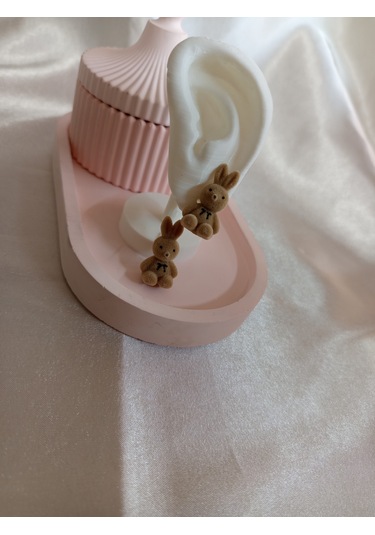 Açık Kahverengi Peluş Tavşanlı Küpe