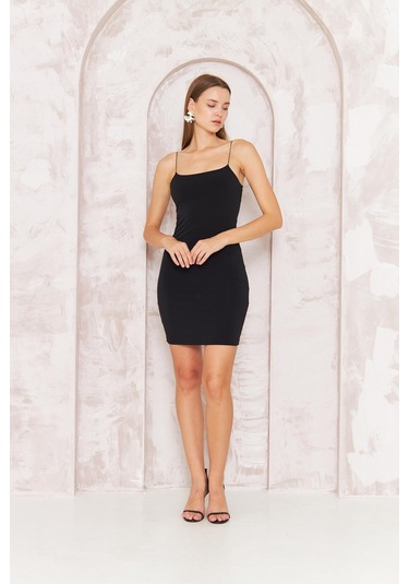 Darlin Moda Siyah Askılı Mini Elbise Dm1052 Siyah