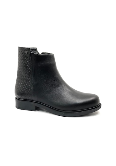 Ayakdaş 3017 Hakiki Deri Kaymaz Taban Düz Bot Kadın Bot Siyah
