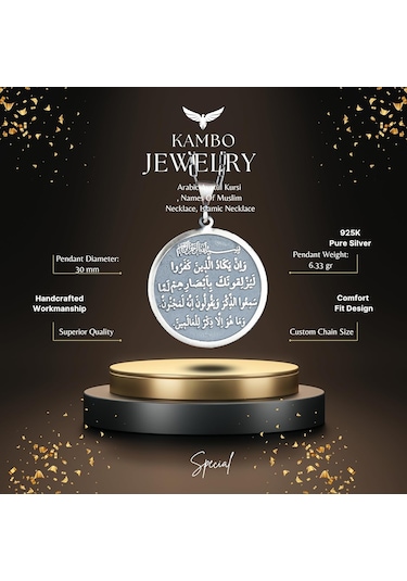 925 Ayar Katı Gümüş Kolye, Erkek Kolyesi, İslami Kolye, El Yapımı Müslüman Kolye, Kur'an Kolyesi, Ayet-el Kürsi Kolyesi Gümüş
