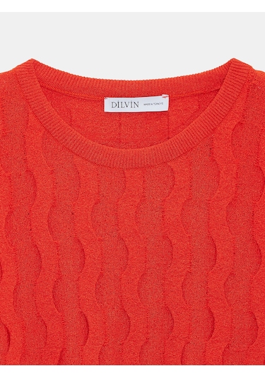 Dilvin 10788 Bisiklet Yaka Dokulu Triko Bluz-oranj Oranj