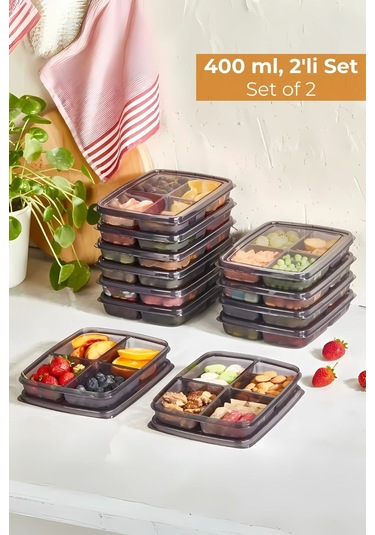 4 Bölmeli Buzdolabı Organizeri 400 Ml, Friz Düzenleyici, 2'li Set Desenli