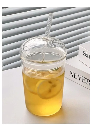 500 Ml Borosilikat Cam Bardak Cam Kapaklı Ve Pipetli, Silikon Contalı, Isıya Dayanıklı Şeffaf Tasarım Cam - Şeffaf