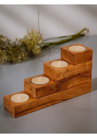 Ahşap Mum Tutucu Set