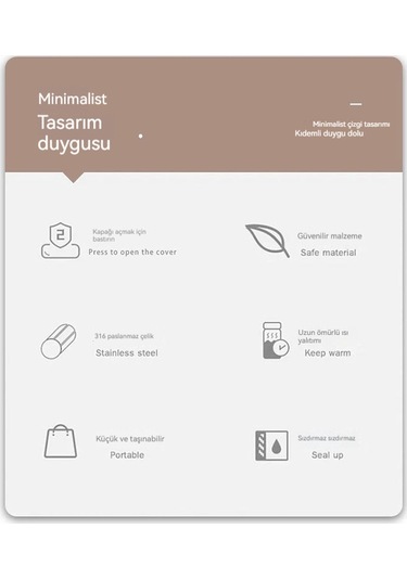 Jian Fan Paslanmazçelik Termos Bardak Saman Büyük Göbek Fincan Beyaz Beyaz