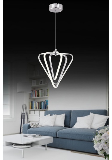 Üçgen 3lü Krom Kumandalı Ve Dimerli Beyaz, Sarı, Gün Işığı Ledli Plafonyer Avize Sb-ld-620 Krom