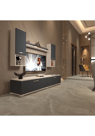 Decoraktiv Eko 5da Mdf Std Tv Ünitesi Tv Sehpası Beyaz - Antrasit