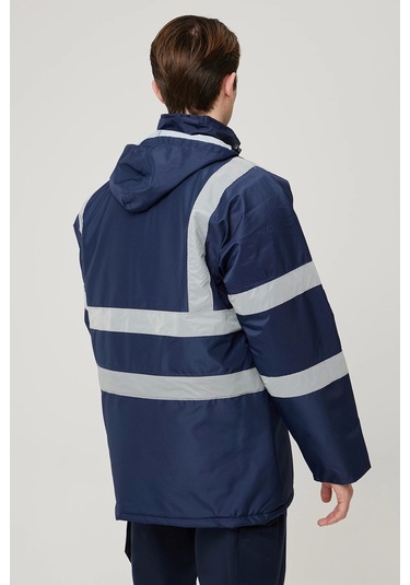 Salix Oxford Kışlık İş Güvenliği Parkası Reflektörlü, Su Geçirmez, Soğuk Havalara Dayanıklı İş Mon Lacivert