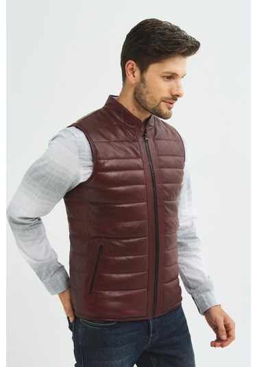 İkbal Thomas Bordo Hakiki Deri Yelek Erkek 001