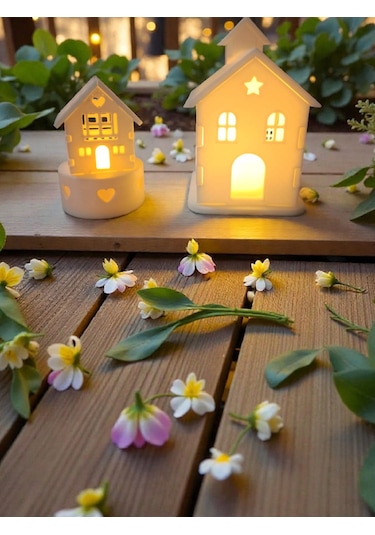 Köy Evi Işıklı Dekor Set Tea Light Beyaz