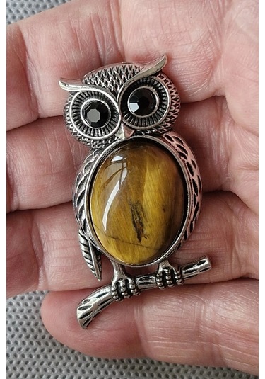 Baykuş Motifi Kaplangözü Broş Br10-7 Açık Kahverengi