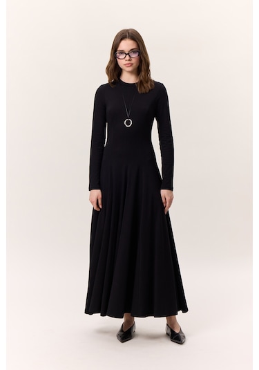 Kuplu Uzun Kollu Elbise Siyah Siyah