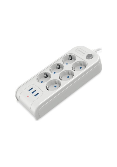 Polosmart Mp18 6 Prizli 3 Usb Çıkışlı Akım Korumalı Uzatma Kablosu 2 Metre Beyaz 2 M