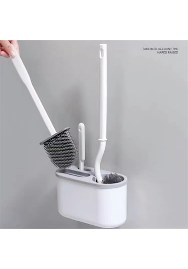 3'ü 1 Arada Beyaz Tuvalet Fırçası Silikon Duvara Monte Raf Wc Banyo A Mavi Ve Beyaz