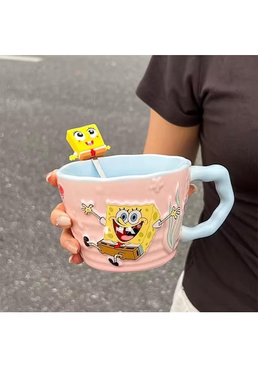 Sünger Bob Kaşıklı Kupa Bardak Renkli