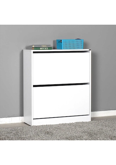 Flat Duo 2 Katlı Geniş Ayakkabılık Dolabı - Beyaz