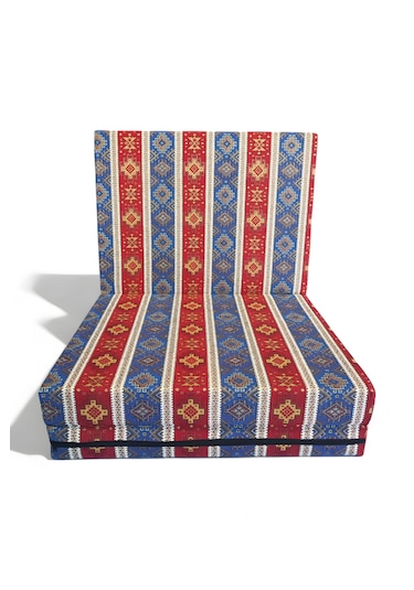 Katlanır Yer Yatağı - 90x190 10 Cm Kalınlık - Misafir Yatağı - Sünger Yatak Mavi Kilim Desen