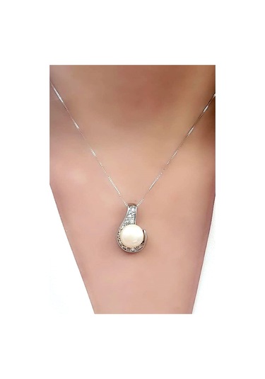 Zirkon Taş Detaylı 925 Ayar Gümüş Modern Inci Kolye