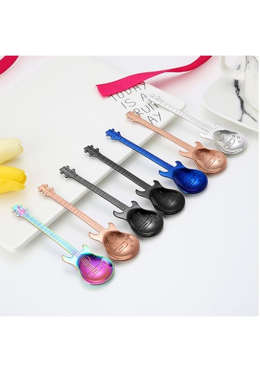 Yifomall Müzik Barlar İçin 304 Paslanmaz Çelik Gitar Şekilli Kahve Kaşığı - 5 Renk Seçeneği Diğer