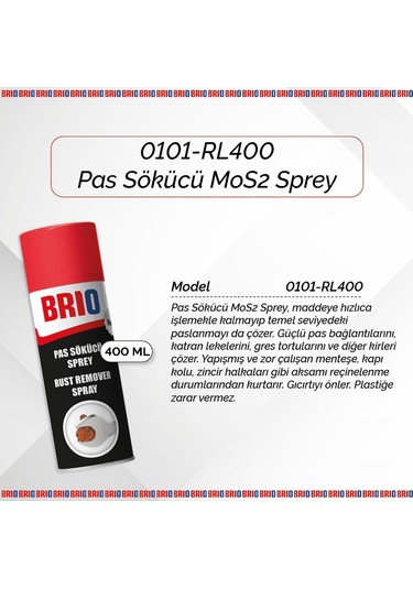 Brio Güçlü Pas Sökücü Mos2 Sprey 400 Ml + Brio Silikon Sprey 400 Ml + Brio Fren Balata Temizleyici Sprey 500 Ml
