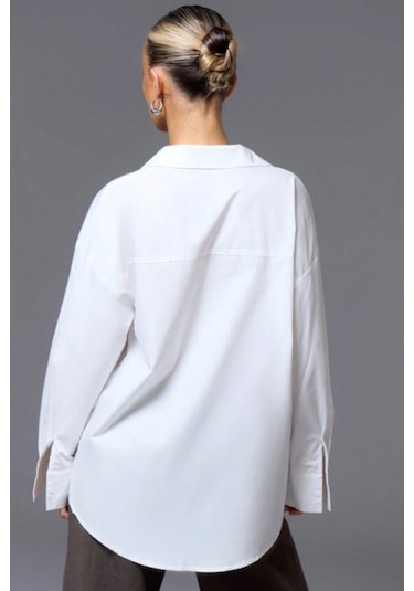 Tarz Cool Kadın Oversize Gömlek Uzun Kollu Basic Salaş Kesim Poplin Trend Şık Günlük Gömlek Beyaz