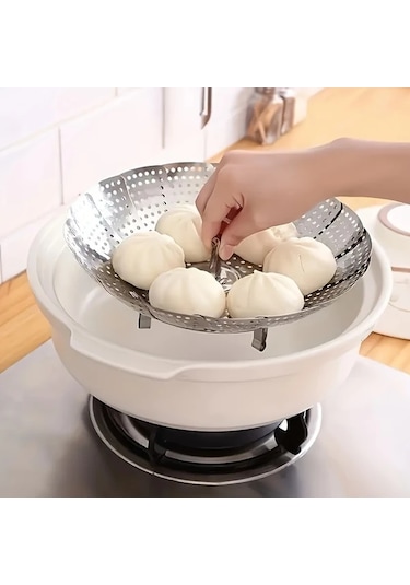 Dashanshop Silvery Paslanmaz Çelik Katlanır Buharlık Fırın Airfryer Izgara Sebze Meyve Pişirme