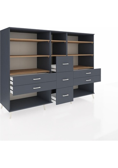Kronos Dolap 8 Raflı 7 Çekmeceli 220x59x163 Antrasit-çam/antrasi Antrasit-çam/antrasit