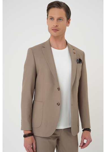 Comfort Fit Mono Yaka Torba Cep Casual Koyu Bej Ceket C 708 Bej