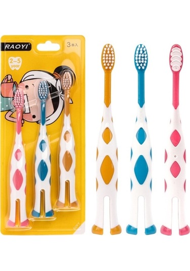 Flybuy Zürafa Set Sarı Saç Raoyı Mavi Kırmızı Karikatür İnce Fırçası Fırçası Diş Diş Çocuk Bebek Adet 3 + + / Bk