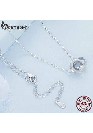 Bamoer 925 Ayar Gümüş Zarif Parlaklık Zirkon Çift Yüzük Kolye Kolye Kadınlar İçin Doğum Günü Hediyesi Moda Takı