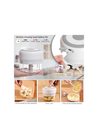 Liangmei Elektrikli Mutfak Gıda Parçalayıcı Mini Sarımsak Ezici Beyaz