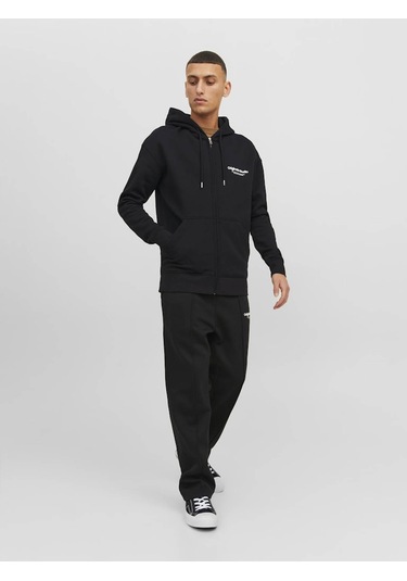 Jack & Jones Jorvesterbro Zıp Hood Noos Siyah Erkek Sweatshirt 12241691 Siyah