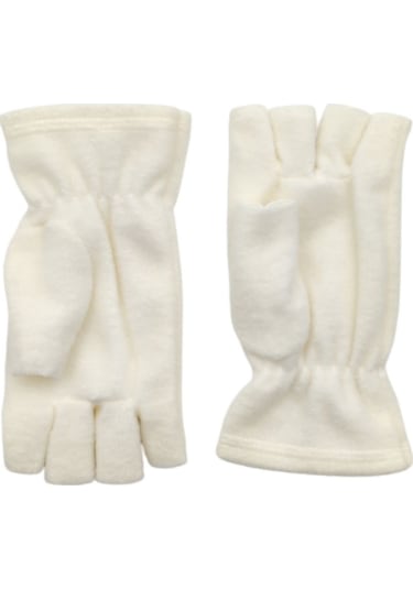 Ekru Parmaksız Kesik Yarım Parmak Kışlık Termal Polar Eldiven Ekru