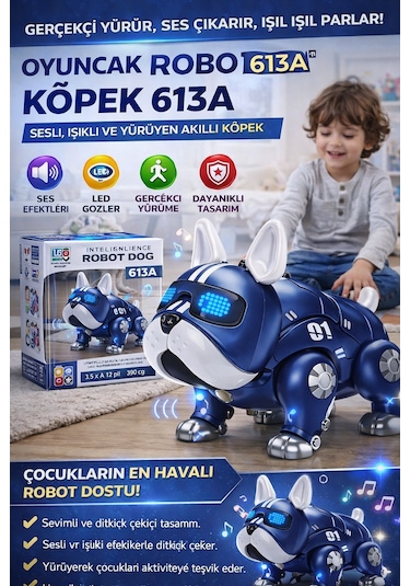 Robot Köpek Sesli Işıklı Ve Yürüyen Akıllı Köpek Oyuncak - Mavi