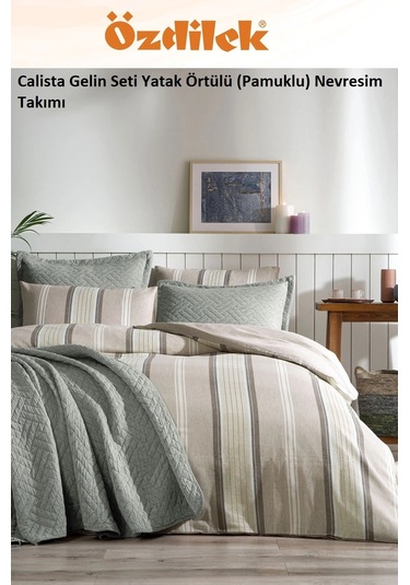 Özdilek Calista 7 Parça Yatak Örtülü Pamuklu Gelin Seti-yeşil Yeşil