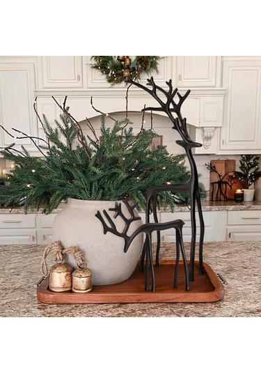 Moveevo Büyük Boy Siyah Asevi Eliflik Heykeli - Modern Metal Dekoratif Noel Figürü, Ev Ofis Mutfak Odası Süs Eşyası