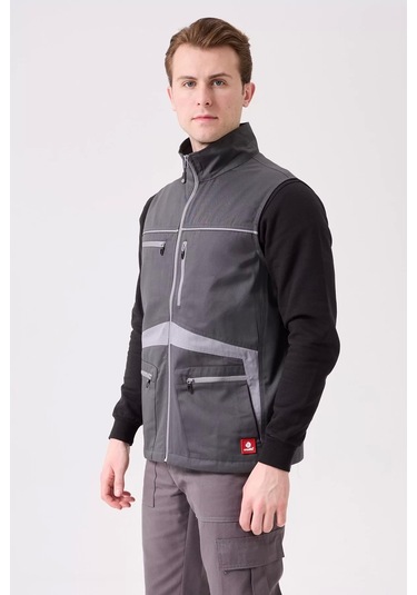 Erkek İş Yeleği Çok Cepli Su Geçirmez Pyrus Suya Konforlu Füme-a.gri