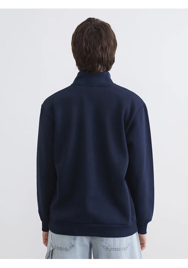 Lc Waikiki Lacivert Dik Yaka Stitch Baskılı Oversize Kadın Sweatshirt