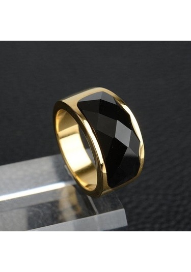 Novahub Altın Solmaz Paslanmaz Çelik Signet Biker Yüzükler Adam İçin Gizli Kesim Siyah Taş Unisex Takı 11 Altın - 11 Altın