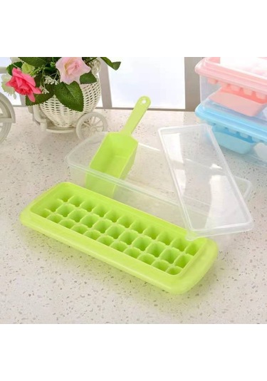 Ranyeek Ev İçin Kare Buz Kalıbı Seti, Kapaklı Buz Depolama Kutusu Ve Buz Çakmasıyla, Mavi 33 Hücre 4'lü Paket Çok Renkli