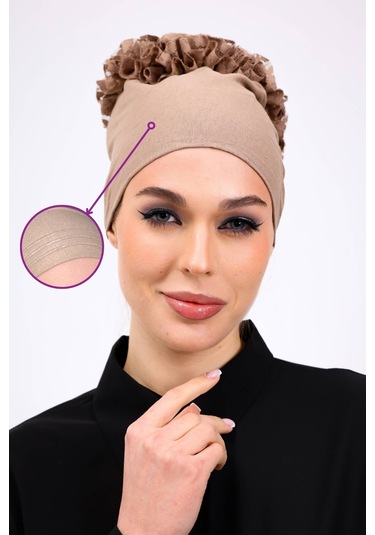 Kaymayan Fırfırlı Silikonlu Dikişsiz Bone - Kaymaz Kadın Tesettür Bağlamalı İç Bone-vizon Vizon