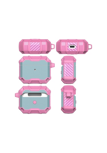 Kablosuz Kulaklık Tpu + Pc Airpods Uyumlu 3 İçin Kancalı Darbeye Dayanıklı Kılıf Pembe