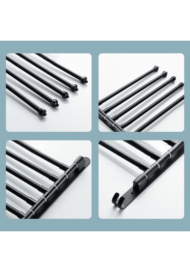 Novahub 4 Çubuklu Dönebilen Havlu Askısı, 30cm Siyah Alüminyum, Pratik Montaj, Banyo/yatak Odası İçin Siyah